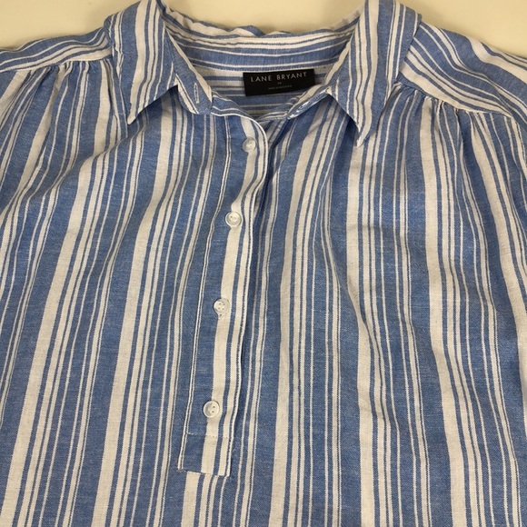 Lane Bryant Shirt Size 26 Linen Blend Striped Blue No Peek Collection - Picture 12 of 13
